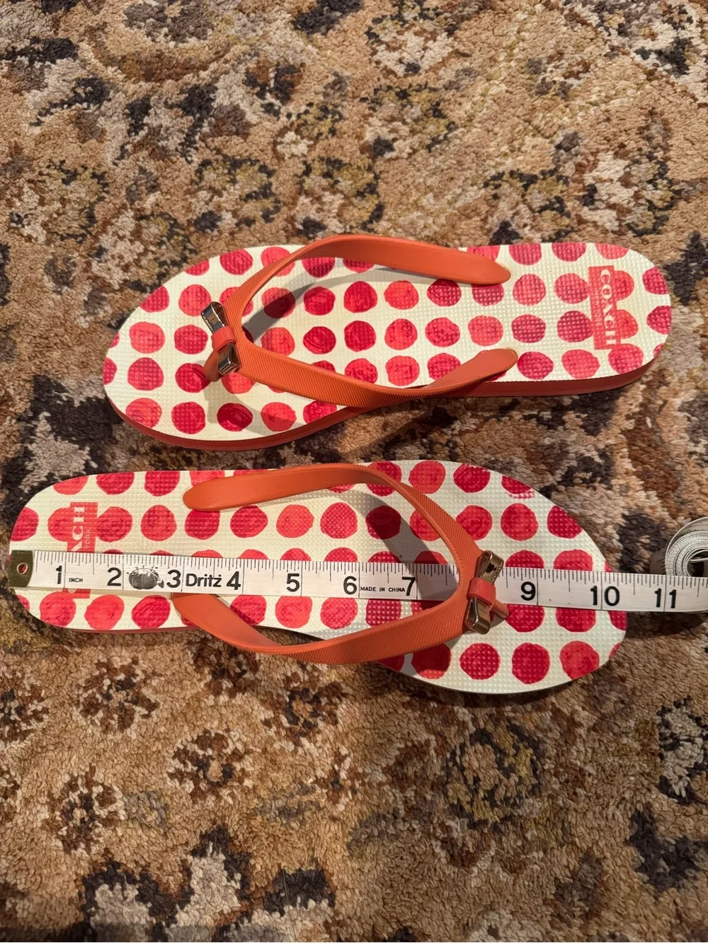 Coach Coral Polka Dot Flip Flop Sandals